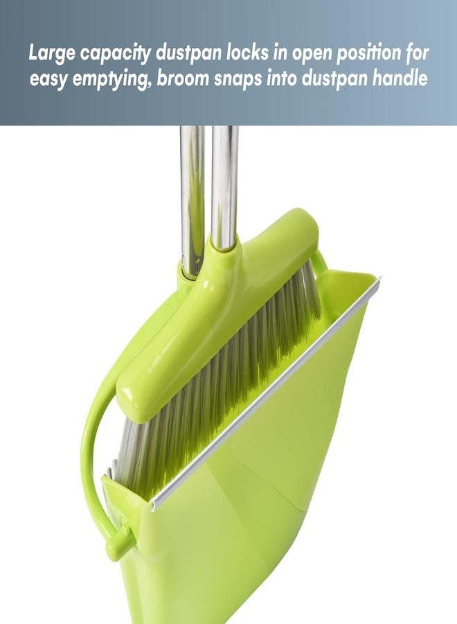 GNEY Extendable Long Handle Broom and Dustpan Set, Stainless Lightweight Upright Standing Broom and Dustpan Combo for Kitchen Lobby Office Living Room Household Indoor or Outside (Green) - Image 5